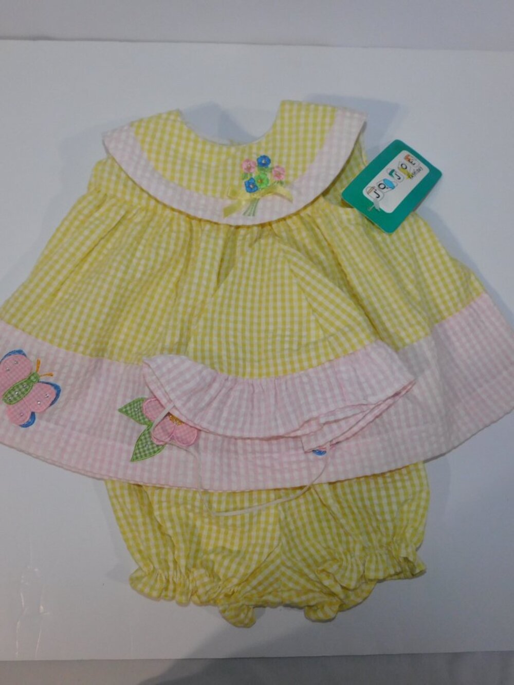 VTG Jo Joe Fashion Yellow Pink Sleeveless Dress Diaper cover & Hat NEW Butterfly - Picture 9 of 9